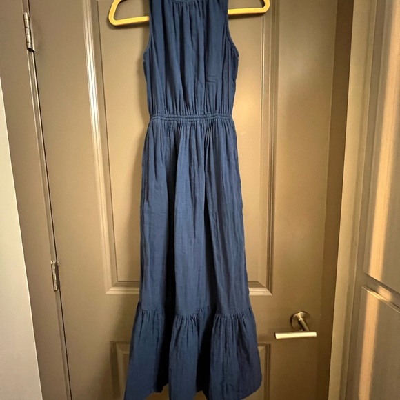 Pact Organic Cotton Coastal Double Gauze Tiered Midi Dress Navy Blue XS - Picture 2 of 6